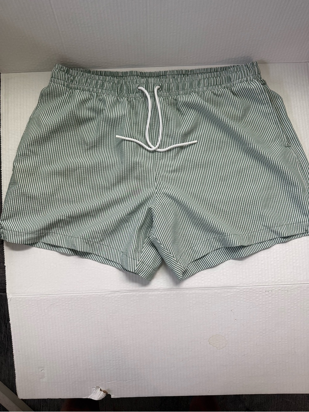Abercrombie & Fitch Green and White Striped Swim Shorts